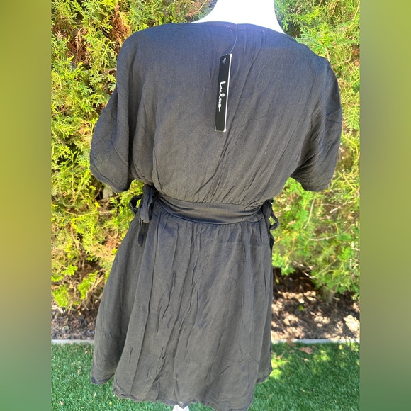 NWT Lulu's Certainly Cute Black Side-Tie Short Sleeve Mini Dress - Picture 4 of 6
